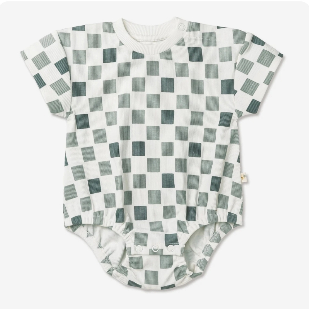 Checkered Short Sleeve Bubble Romper 6 to 12m